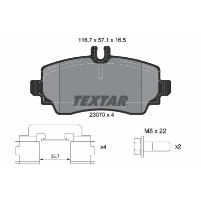 Imagen de TEXTAR 2307004 Juego de pastillas freno preparado para indicador desgaste con tornillos pinza accesorios MERCEDES BENZ: Clase A