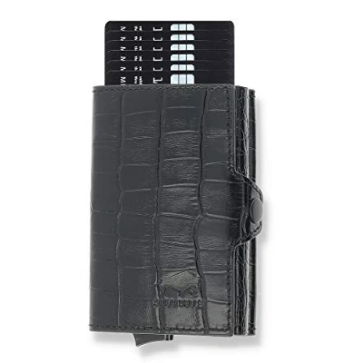 Imagen de Solo Pelle Tarjetero Cartera de piel Slim Wallet Monedero con protección RFID para hasta 11 tarjetas Modelo: Mech, Croco negro bolsillo + compartimento monedas, talla