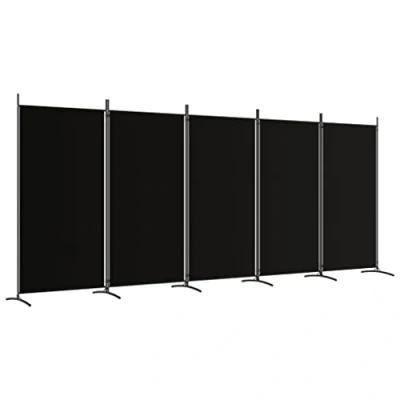Imagen de vidaXL Biombo Divisor de 5 Paneles Separador Decoración Habitación Dormitorio Oficina Pantalla Privacidad Pared Plegable Tela Negro