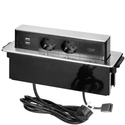 Imagen de ORNO Regletas Enchufes Enchufe con USB Elegante Carcasa Panel INOX de Acero Inoxidable Dos F Conexión A Tierra Y 2 Entradas (2 Tomas Corriente HDMI)