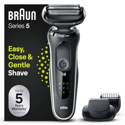 Imagen de Braun Series 5 Afeitadora Eléctrica Hombre, Máquina de Afeitar Barba con EasyClick, EasyClean, Uso En Seco Y Mojado, Recargable, Inalámbrica, 51 W1500s, Blanco