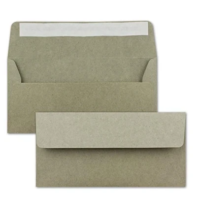 Imagen de NEUSER PAPIER 50 sobres de papel estraza ecológico, gris, longitud DIN, 11 x 22 cm, autoadhesivos, 120 g/m², solapa ancha, vintage