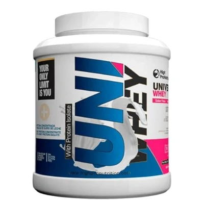Imagen de Highpro nutrition Uni whey protein Proteína concentrada de suero leche y aislado 78% proteinas por racion Lacprodan® Con stevia Sin gluten (Fresa, 2 kg)