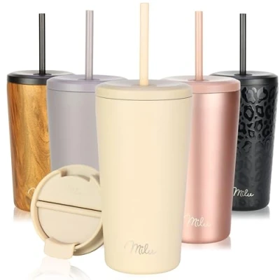 Imagen de Milu Termo Cafe 300ml, 400ml, 500ml Vaso Termico Antigoteo, Taza Termica acero inox sin BPA, Insulated Mug para llevar (Cream, 500ml)