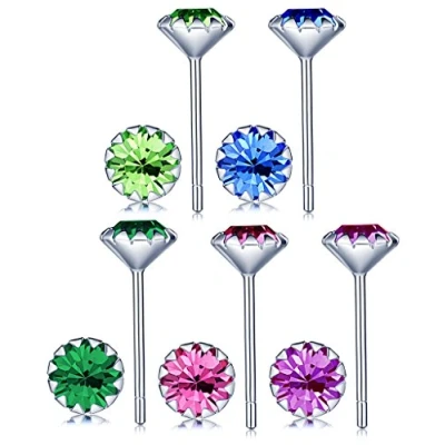 Imagen de Infinite U 5 pares de pendientes plata ley 925 mm diversos colores y circonia cúbica para mujeres/niñas