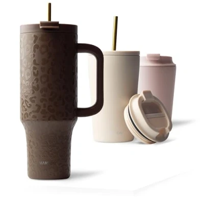 Imagen de MAMEIDO Termo Cafe con Pajita y Asa 1200ml Vaso Termico Antigoteo, Taza Termica acero inox sin BPA, para llevar (Wild Allure, 1,2l)