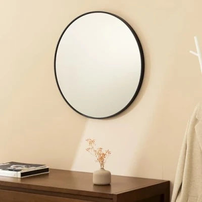 Imagen de Navaris Espejo Redondo Pared Negro de 60 cm para Entrada recibidor baño salón tocador Marco Aluminio Inoxidable
