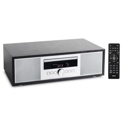 Imagen de MEDION Sistema de Audio Todo en Uno P64145 (Dab+, CD, MP3, Radio FM PLL, USB, Compacto, diseño Elegante, función Alarma, Temporizador para Dormir) Negro Plateado