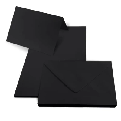 Imagen de Netuno juego de 25 tarjetas plegables 168 x 240 mm 160g con sobres negros B6 125 175 80 g Rainbow solapa en punta engomada para invitaciones bodas empresas felicitaciones papelería