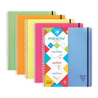 Imagen de Clairefontaine 328176C Proactiv&#039;Book Cahier Trieur à Spirale Perforé A4+ 22,5x29,7 cm 160 Pages Détachables Lignées Cadrées avec Marge Papier Blanc 90 g Couverture Polypro Couleur Aléatoire