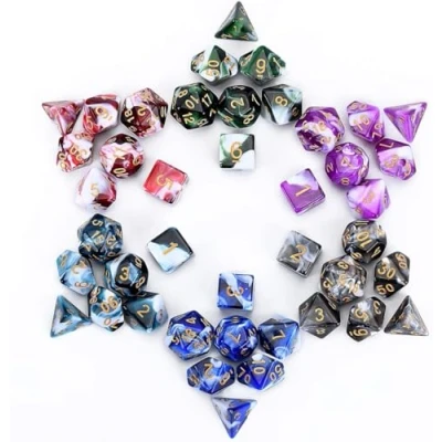 Imagen de FLASHOWL Polyhedral Dice Set Table Games 6 Sets x 7 Die Series D20, D12, D10, D8, D6, D4 DND RPG MTG Double Colors One Piece, with (42 Pieces)