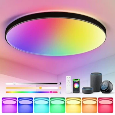 Imagen de YICALE Plafon LED Techo RGB,IP44 Lampara Regulable,24W Lamparas con Mando a Distancia y APP,3000 6500K 16 Millones RGB Colores Dormitorio para Baño,Salón,Cocina,Ø32CM
