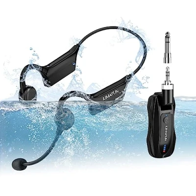 Imagen de KIMAFUN 2.4G Fitness Diadema Micrófono Inalámbrico, IP67 a Prueba de Sudor Agua para Instructores Entrenamiento, Fitness, Yoga, Pilates,GWP91(1TX+1RX)