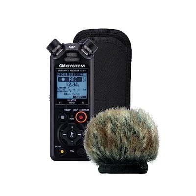 Imagen de OM SYSTEM LS P5 Protección contra el Viento/Kit para Exteriores Grabadora de Audio Alta resolución con Parabrisas, Funda Blanda, Cable Micro USB, baterías Recargables Incluidas