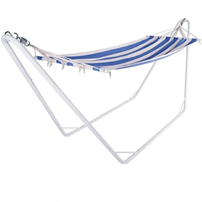 Imagen de DETEX® Hamaca Exterior con Soporte Metálico Tejido Resistente 200x80cm Portátil Colgante Carga hasta 150Kg Jardín Terraza Balcón Camping