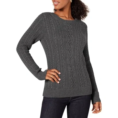 Imagen de Amazon Essentials Jersey de Cuello Redondo y Manga Larga en Punto Trenzado con Ochos (Disponible Tallas Grandes) Mujer, Carbón Mezcla, XL