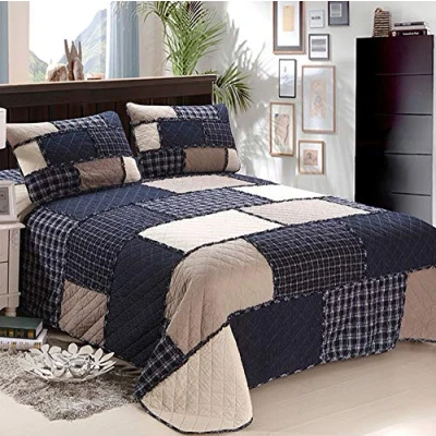 Imagen de Colcha Cama 150 Colchas Bouti Edredon Reversible Algodo Acolchado Manta Patchwork Edredones, Y 2 Funda De Almohada,Patchwork26