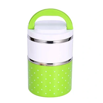 Imagen de Fiambrera portátil aislante, tres niveles, de acero Inoxidable, con mango, la marca Yosoo, verde, 930 ml