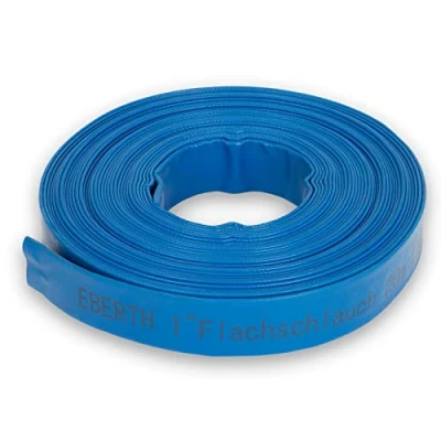 Imagen de EBERTH 1&quot; manguera plana de jardín para bombas en 20m longitud, 1 pulgada, 25mm diámetro, flexible, PVC resistente, industrial, agua riego, azul