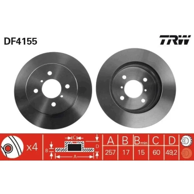 Imagen de TRW DF4155 Disco de freno 257 17 4 100 ventilado barnizado SUZUKI: IGNIS I, 2