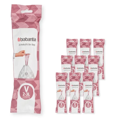 Imagen de Brabantia Bolsas de Basura PerfectFit 10 lotes, Código V, 2 3L, Resistentes con cinta cierre, 200