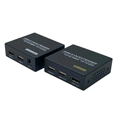 Imagen de DGODRT Extensor HDMI USB, KVM Extender Transmisión de 50m/165ft sobre un Cable Ethernet Cat5e/6/7, Soporte 1080p@60Hz, EDID, Salida del Bucle, Control Teclado y Mouse