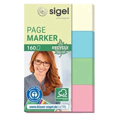 Imagen de SIGEL HN604 Marcapáginas en papel 100% reciclado, 160 tiras, 50 x 20 mm, 4 colores