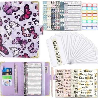 Imagen de Budget Planner Binder A6 Sparbuch mit Folie Cash Stuffing Budgetplaner Geldplaner Geldumschläge Planer Umschlagmethode Geld sparen Organizer Zubehör Deutsch für
