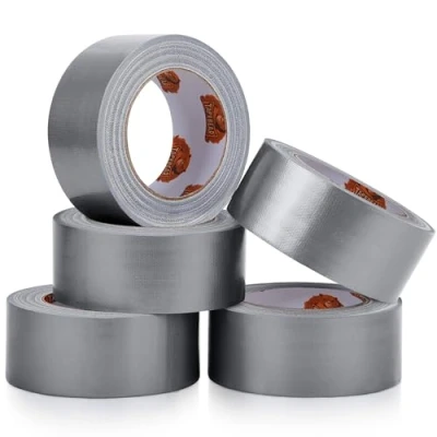 Imagen de TAPEBEAR Cintas americanas Cinta adhesiva de tela 48mm x 27m, Ruban adhésif impermeable americana multiuso 9mil espesor para Reparar, Fijar, Agrupar, Reforzar o Sellar, Plata, 5 rollos