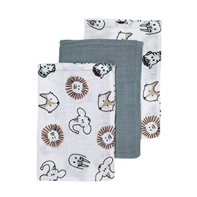 Imagen de Meyco Toallitas Hidrófilas Animales/Uni Set de 3 20x17cm Verde Piedra/Blanco