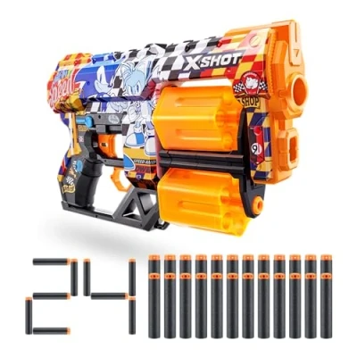 Imagen de XShot Skins Dread Blaster Sonic Super Speed, The Hedgehog Design with 24 Darts, Double Rotating Barrels, Air Pocket Dart Technology, Toy Foam for Kids, Teens and Adults (24 Darts)
