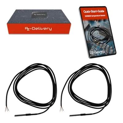 Imagen de AZDelivery 2 x DS18B20 Cable digital de acero inoxidable sensor temperatura temperatura, resistente al agua, compatible con Arduino y Raspberry Pi, incluye libro electrónico