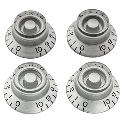Imagen de Musiclily Pro Zurdas Tamaño Métrico 18 Splines Botones de Potenciómetros Top Hat Knobs Perillas para Guitarra Eléctrica Epiphone Les Paul SG Style, Plateado (Juego 4)