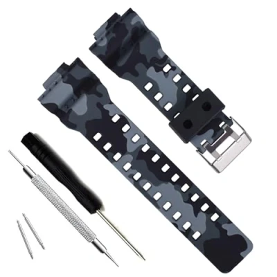 Imagen de OliBoPo Correa de repuesto para reloj Casio G Shock GD120/GA 100/GA 110/GA 100C resina natural（camuflado gris）