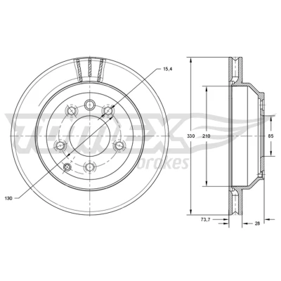 Imagen de TOMEX brakes Disco de freno VOLKSWAGEN: Touareg I, II, PORSCHE: Cayenne, AUDI: Q7 Eje trasero 28mm 130mm ventilación interna barnizado