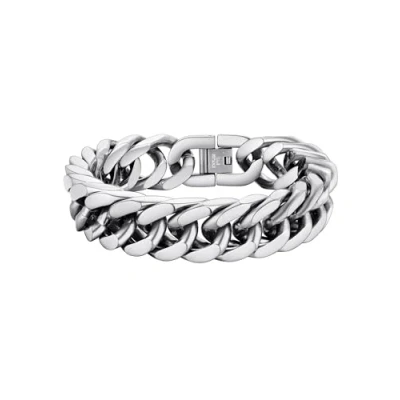 Imagen de PROSTEEL Pulsera Cadena Hombre Cubana Inoxi 17mm Ancho 21cm Largo Eslabones Plateados Metal Hipoalergencio con Enganche Resistente