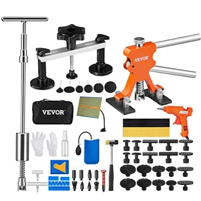 Imagen de VEVOR 69 PCS Kit de Reparación Abolladuras sin Pintura para Carrocerías Automóviles, Elevador Oro, Extractor Puentes, Herramienta Martillo Deslizante Automóviles
