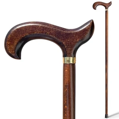 Imagen de Baston para Mayores Elegante Hecho a Mano en Madera Marron Oscuro de 92cm, Primera, Ancianos Muy Resistente Caminar, Bastones España