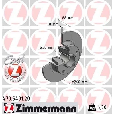 Imagen de ZIMMERMANN Disco de freno RENAULT: Clio 4, SCENIC 3, MEGANE 3 Grandtour 260mm 8mm 5/5 5Taladro(s) 114mm macizo revestido 470.5401.20 432000010R