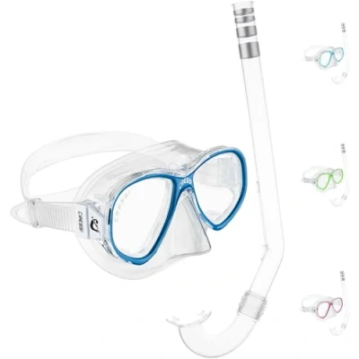 Imagen de Cressi Perla Jr Snorkelling &amp; Apnea Combo Set Conjunto Máscara + Tubo Minigringo, Transparente/Aguamarina, Talla Única, Junior Unisex