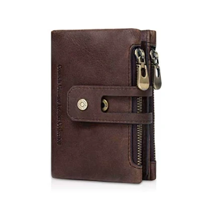 Imagen de FANDARE Billetera Hombre Mujer Cartera para Estilo Plegable Monedero de Cuero con Bolsillo Monedas y Crédito Tarjetas Ranuras Identificación Marron Oscuro