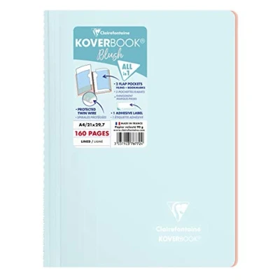 Imagen de Clairefontaine 376772C Cuaderno espiral Koverbook Blush azul esmerilado, A4, 21 x 29, 7 cm, 160 páginas con líneas, Papel blanco 90 g, Cubierta de polietileno envolvente
