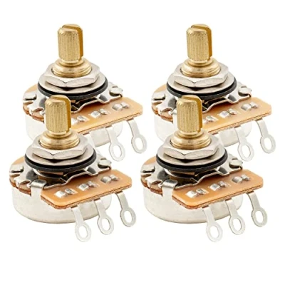 Imagen de Musiclily Pro HD B250K Latón Tamaño Pulgadas Fino 24 estrías Split Shaft Potenciómetros Linear Taper para Guitarra Eléctrica Bajo(Set de 4)