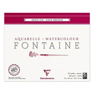 Imagen de Clairefontaine Ref 96414C Fontaine Acuarela prensada en frío (25 hojas) Papel de 24 x 30 cm, 300 g/m² Apto para acuarelas