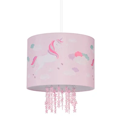 Imagen de Relaxdays Lámpara Techo Infantil E27 Unicornio, Luz Colgante Dormitorio Peque, Sala Juego, Bebé, Pantalla 158x35cm, Rosa