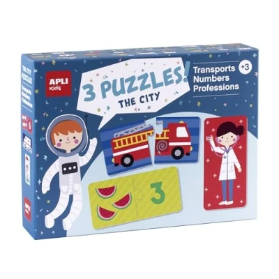 Imagen de APLI Kids 18797 Set de 3 puzles : Transportes, Profesiones y Números 24 piezas por puzle tamaño 7 x cm (72 piezas)