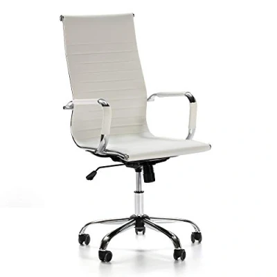 Imagen de VS Venta stock Sillón de Oficina Londres reclinable Blanco, Piel sintética, Silla ejecutiva con reposacabezas y conjín engrosados, Altura Ajustable, Diseño ergonómico