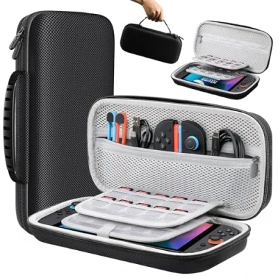 Imagen de Lmcpa Bolsa para Consola Nintendo Switch 2 2025, de Viaje con 20 Cartuchos Juego, Estuche Rígido Portátil Protector 2025 y Accesorios, Negro