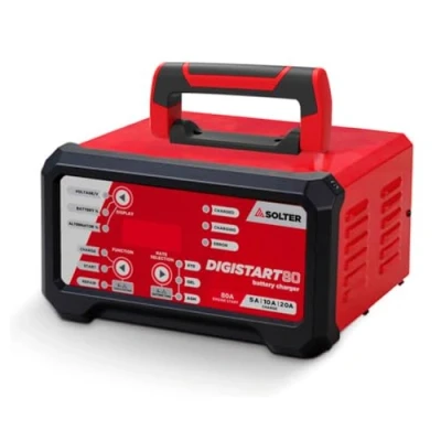 Imagen de Solter DIGISTART 80, Cargador Arrancador de Baterías 12/24V 5 10 20A, Carga hasta 200Ah, Arranque 80A para Plomo Ácido, AGM y Gel