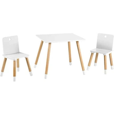 Imagen de roba Mesa Infantil + 2 Sillas para Niñas y Niños Patas de Madera Maciza Juego Muebles Asiento A Partir Años Estilo Escandinavo Natural / Blanco